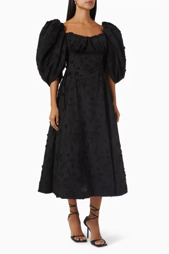 Floral Puffed Midi Dress in Cotton