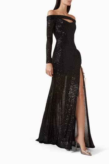 Off-shoulder Sequinned Gown