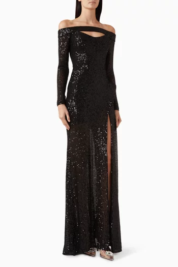 Off-shoulder Sequinned Gown
