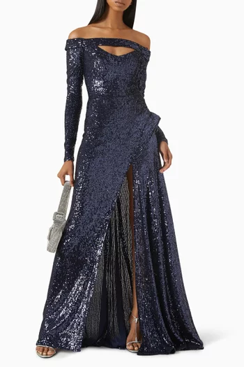 Off-shoulder Sequinned Gown