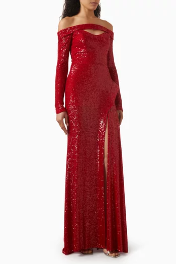 Off-shoulder Sequinned Gown