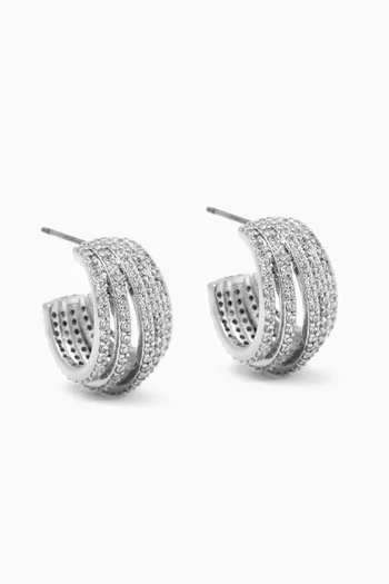 CZ Pavé Curve Earrings in Rhodium-plated Brass