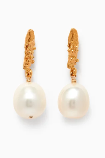 The Lustre of the Moon Pearl Drop Earrings in 24kt Gold-plated Bronze