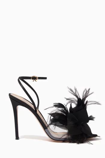 Feather-embellished 105 Sandals in Satin
