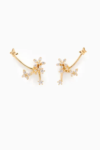 CZ Floral Ear Jacket Earrings in Gold-plated Brass
