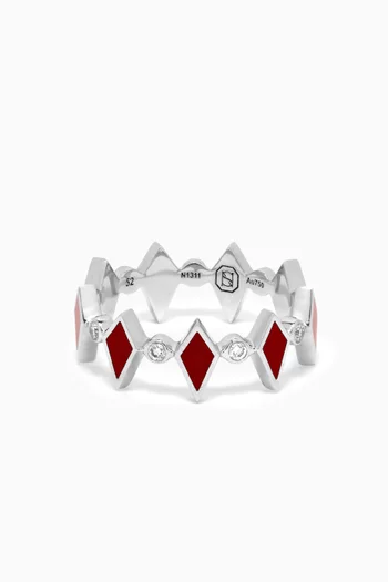 Mosaic Diamonds & Enamel Ring in 18kt White Gold