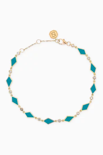 سوار موزاييك مرصع بالماس ومطلي بالمينا ذهب ‏وردي عيار 18