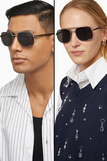 Square Gunmetal Sunglasses in Metal