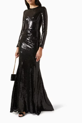 Corset Sequinned Maxi Dress