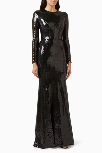 Corset Sequinned Maxi Dress