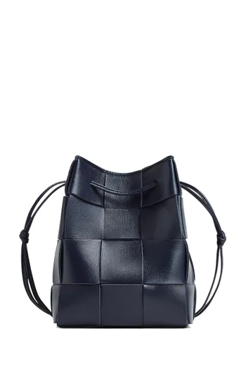Small Cross-Body Bucket Bag in Intreccio Leather