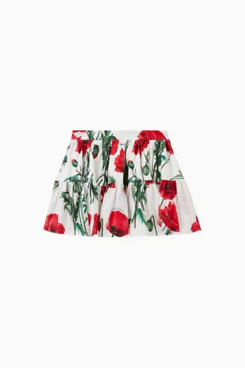 Poppy Print Mini Skirt in Cotton Poplin