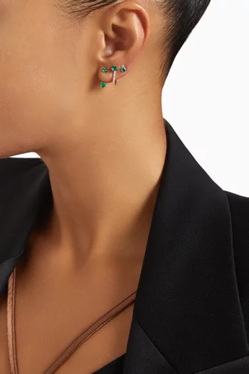 Colombian Emerald Detachable Stud Diamond Huggies in 18kt Gold