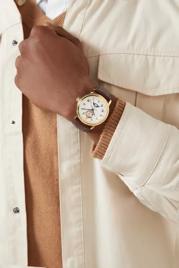 ساعة كلاسيكس أوتوماتيكية بمؤشر دقات القلب ونافذة لأطوار القمر بسوار جلد، 40 مم