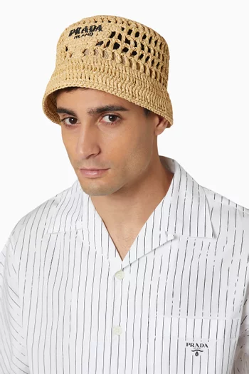 Logo Bucket Hat in Viscose Raffia