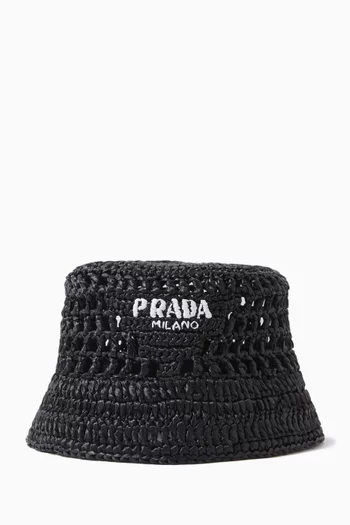 Logo Bucket Hat in Viscose Raffia