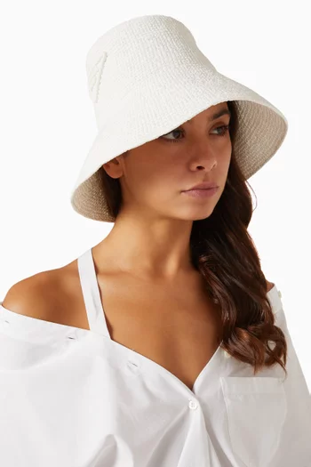 Triangle Logo Crochet Hat in Raffia-effect Viscose