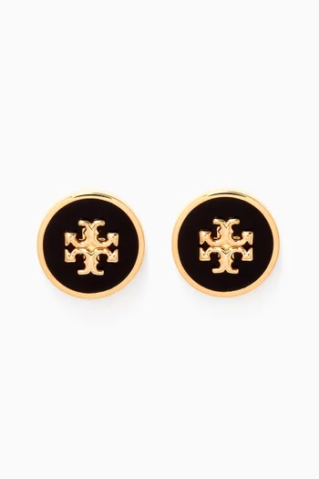Kira Enamel Circle Stud Earrings in 18kt Gold-plated Brass