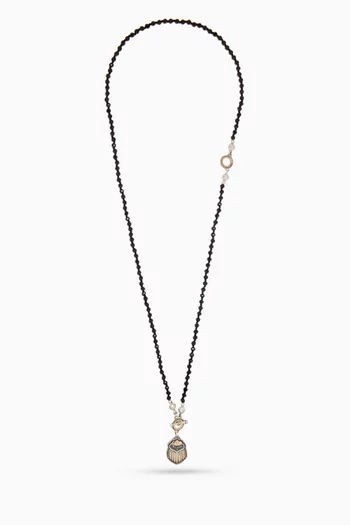 Multi-wear Beaded Scarab Necklace in 18kt Gold & Sterling Silver