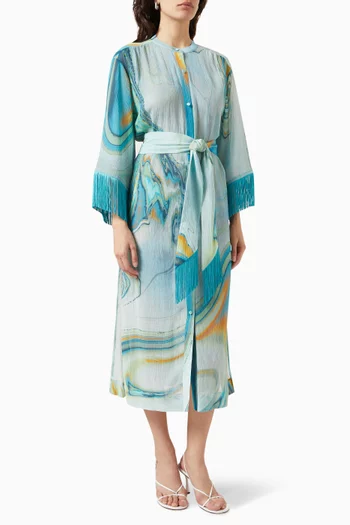 فستان أوديليا للارتداء فوق ملابس السباحة بنقشة رخامية مزيج قطن وحرير