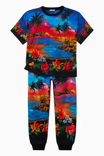 Hawaiian Print Joggers in Cotton