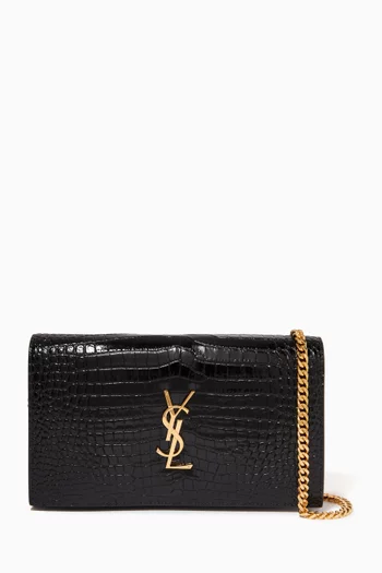 Monogram Chain Wallet in Embossed Shiny Leather