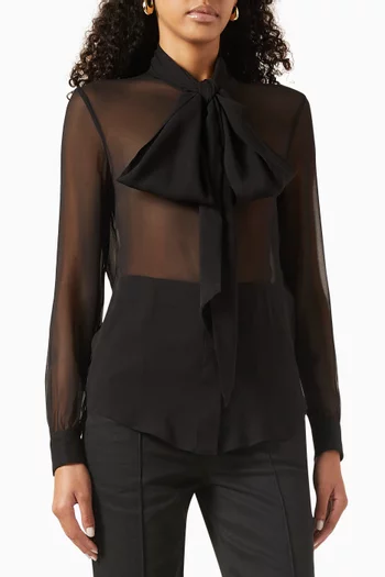 Lavallière-neck Shirt in Organic Silk Crepe Muslin