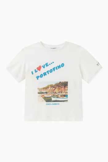 تي شيرت قطن جيرسيه بطبعة I Love Portofino
