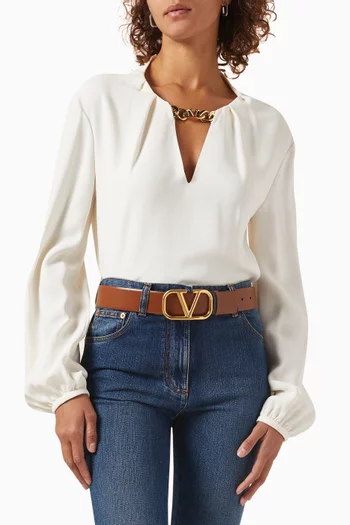 Valentino Garavani VLOGO Reversible Belt in Glossy Leather, 40mm