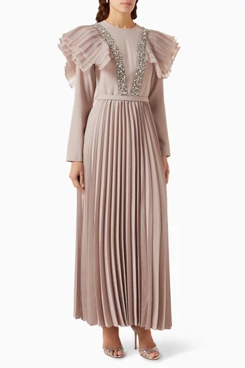 فستان فامبيل طويل بطيات كريب