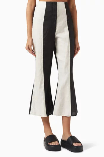 Colour-block Flared Pants in Linen