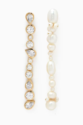 Glitch Pearl & Crystal Drop Earrings in 14kt Gold Vermeil