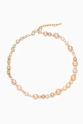 Glitch II Pearl & Crystal Necklace in 14kt Gold Vermeil