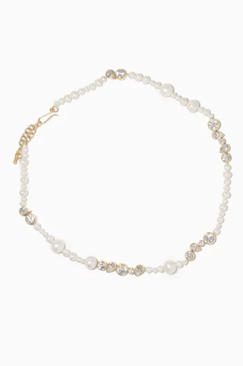 Glitch Pearl & Crystal Necklace in 14kt Gold Vermeil