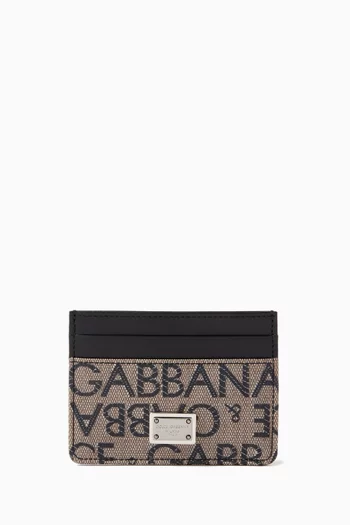 All-over Logo Jacquard Card Holder in Coated-canvas & Leather