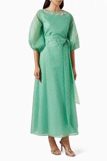 Bead-embellished A-line Maxi Dress in Organza