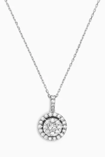 Round Pavé Diamond Pendant Necklace in 14kt White Gold