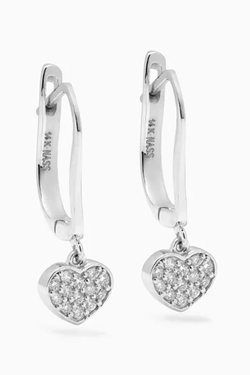 Mini Pavé Diamond Heart Huggies in 14kt White Gold