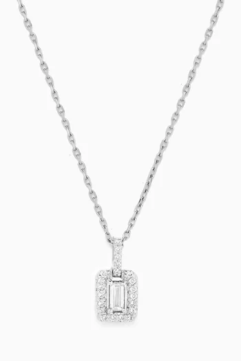 Mystery Set Single Frame Sapphire & Diamond Pendant Necklace in 14kt White Gold