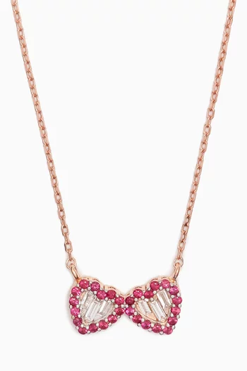 Double Heart Ruby & Diamond Pendant Necklace in 14kt Rose Gold