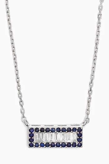 Sapphire & Diamond Plaque Pendant Necklace in 14kt White Gold