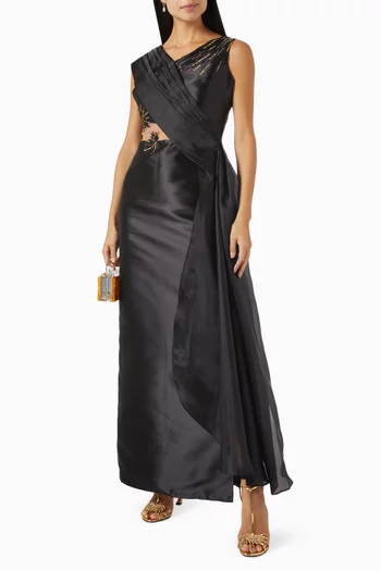 Embroidered Gown in Satin