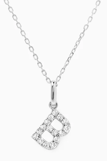 B Letter Diamond Necklace in 18kt White Gold
