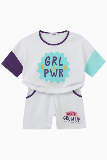 Text-print Shorts in Cotton