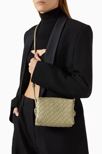Mini Loop Camera Crossbody Bag in Intrecciato Leather