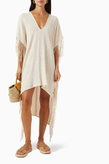 Butub Fringed Midi Dress in Cotton-jute