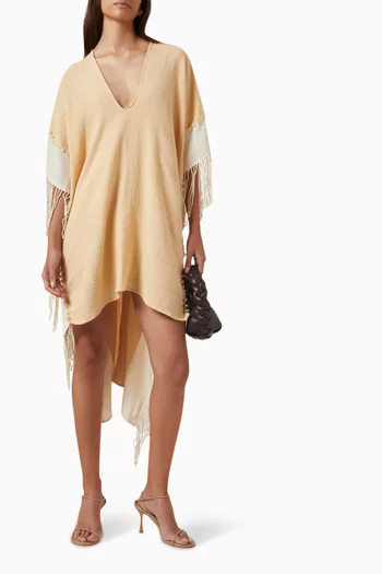 Wisa Bi-color Fringed Dress in Cotton Jute