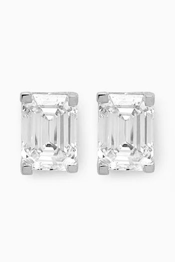 Emerald Diamond Stud Earrings in 18kt White Gold