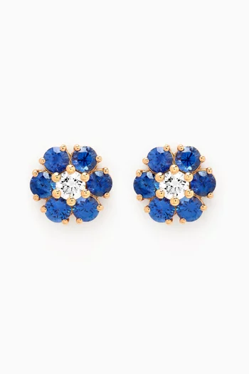 Flower Blue Sapphire & Diamond Stud Earrings in 18kt Gold