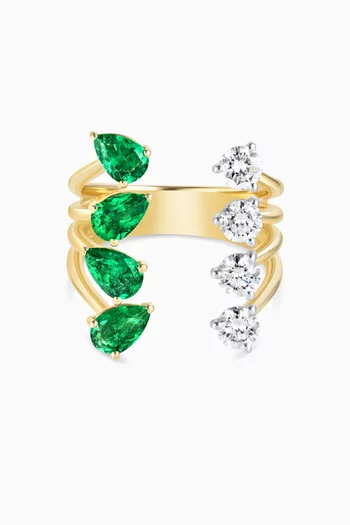 Waterdrop Diamond & Emerald Ring in 18kt Gold